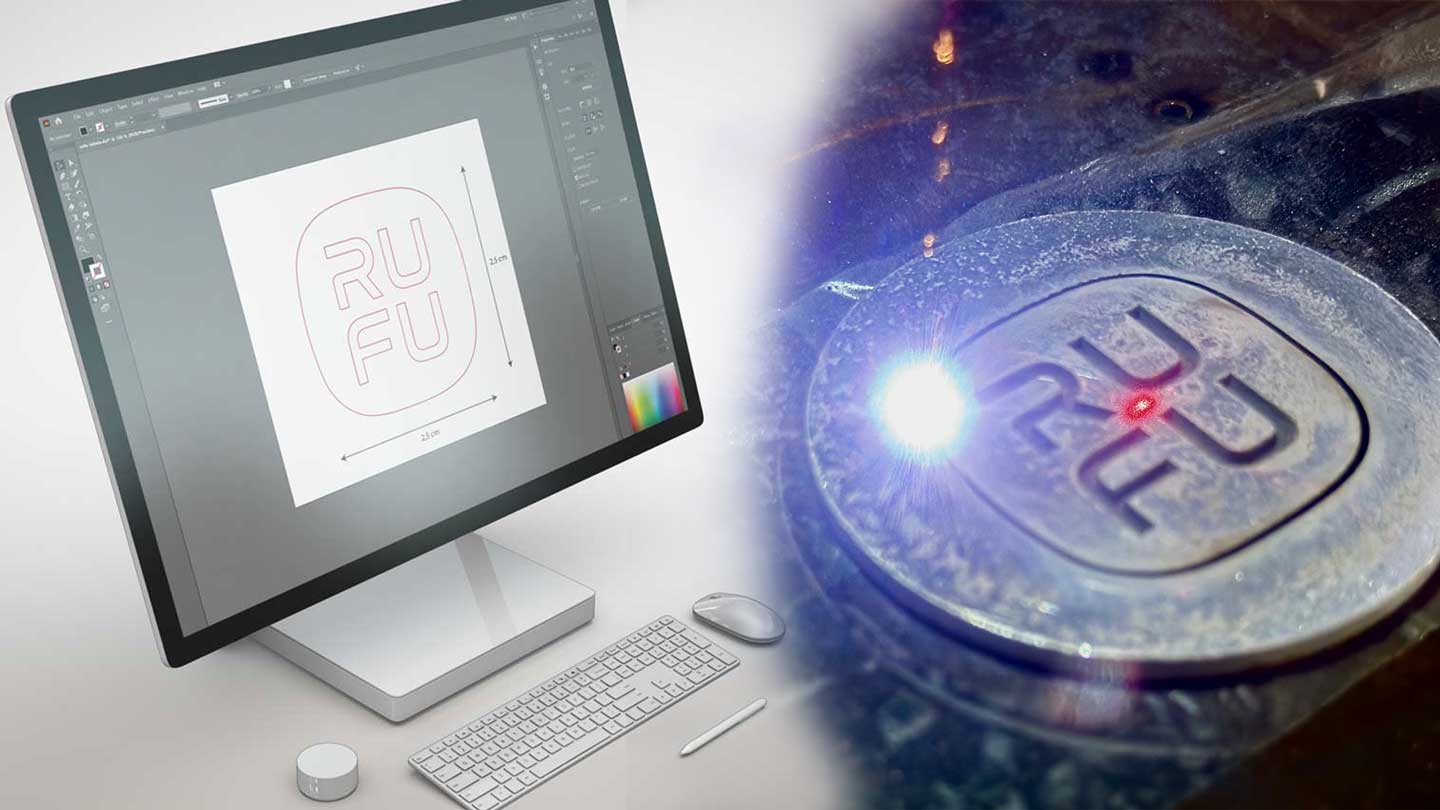 Fiber lazer ile alüminyum plaka üzerine kazınmış firma logosu